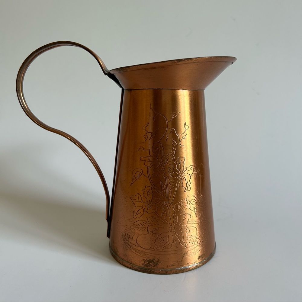 Copper Floral Engraved Small Pitcher
